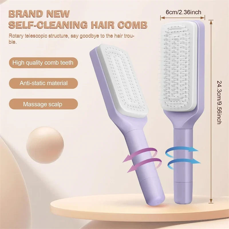 Self-Cleaning Rotating Hairbrush – Anti-Static & Scalp Massage